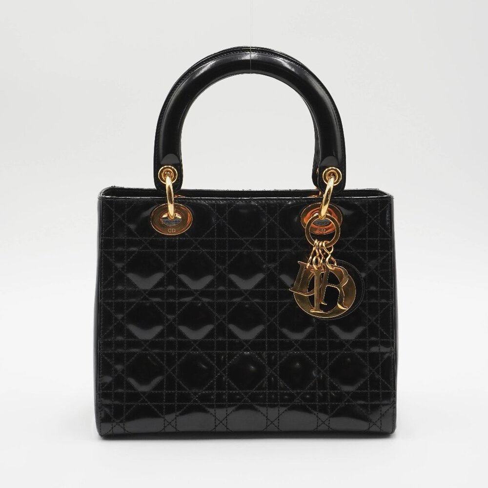 SOLD Dior Black Patent Cannage Calfskin 2-Way Medium Lady Dior Bag - Pre-Owned